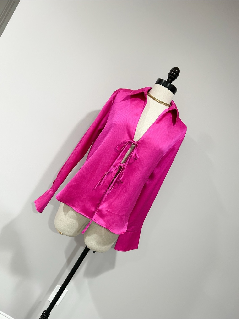 wild fable Hot Pink Satin Tie-Front Blouse